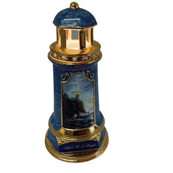 Thomas Kinkade 2004 Rock Lighthouse Battery Operated Light Ceramic Blue 8" - Picture 9 of 10